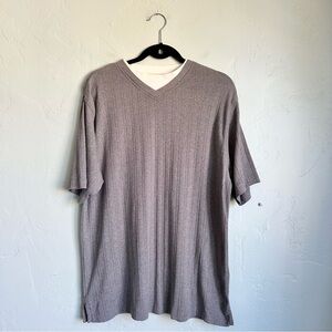 Haggar‎ Men's Heather Gray Double V-Neck Crew Neck Ribbed Knit Tee Size Large